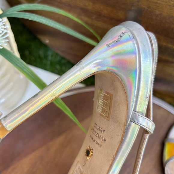 Stuart Weitzman Womens Mondrian 100 Sandal Silver/ Aurora size US 7 - Picture 14 of 14
